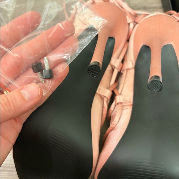NWT Pink Satin Stiletto Heel Lace Up Sandals - Picture 8 of 13